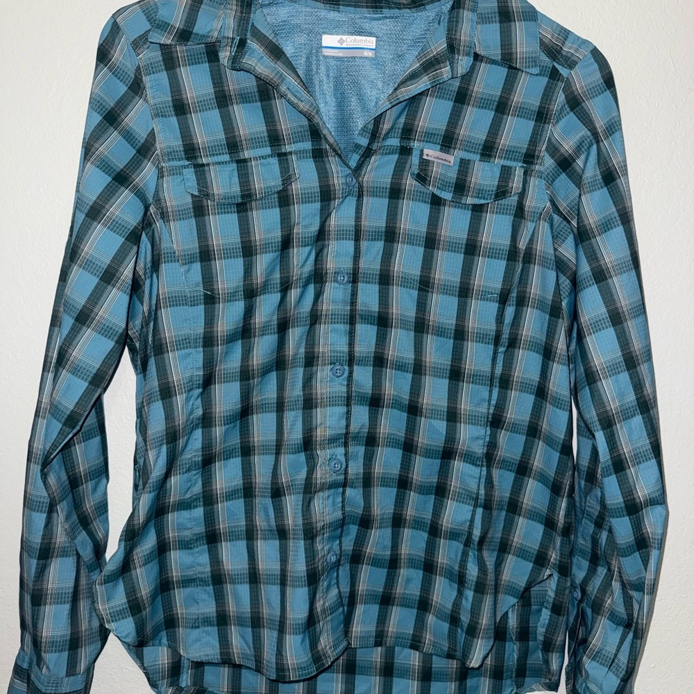 Columbia Teal and Black Plaid Button-Front Shirt